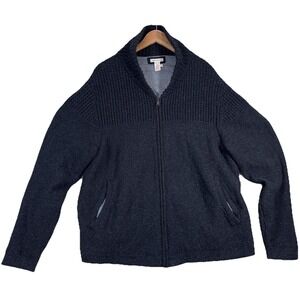 CARBON 2 COBALT CABLE KNIT FULL ZIP CARDIGAN SWEATER DARK GRAYMENS XL